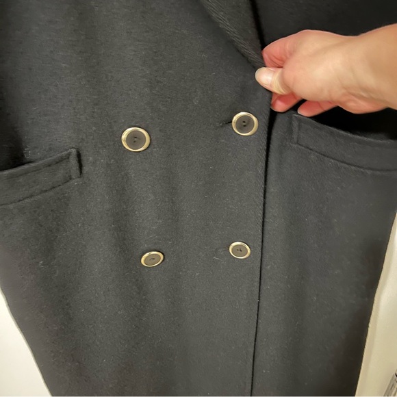 Vintage London Fog Long Wool Double Breasted Leather Collar Coat Black size 10 - Picture 3 of 13